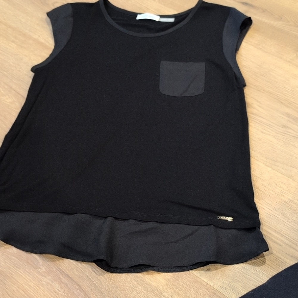 Calvin Klein Black Layered-Hem Tank Top with Pocket